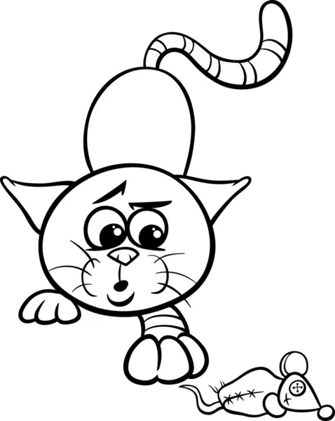 Jogar desenho animado gato colorir página —  Vetores de Stock