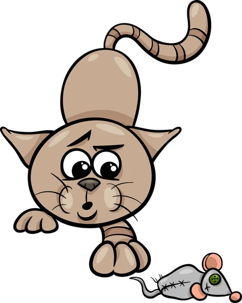 Cat with toy mouse cartoon illustration — стоковый вектор