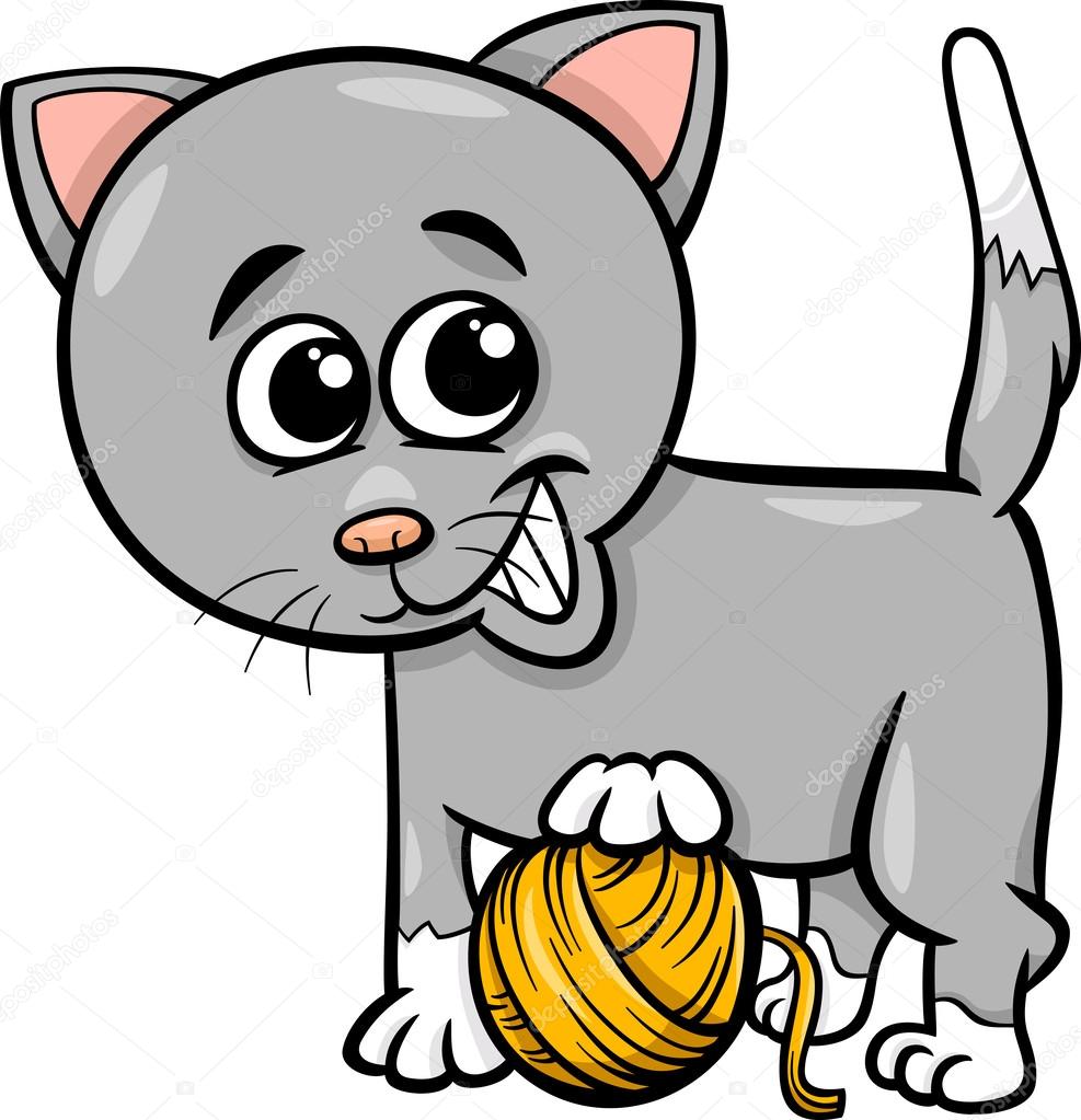 Fumetto illustrazione del simpatico gatto giocare con un gomitolo di lana — Vettoriali di izakowski