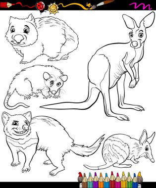 animals set cartoon coloring book clipart