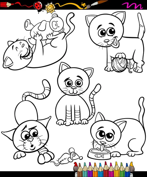 Cats set cartoon coloring book — Stock Vector