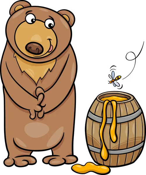 Medvěd s medem kreslený obrázek — Stockový vektor
