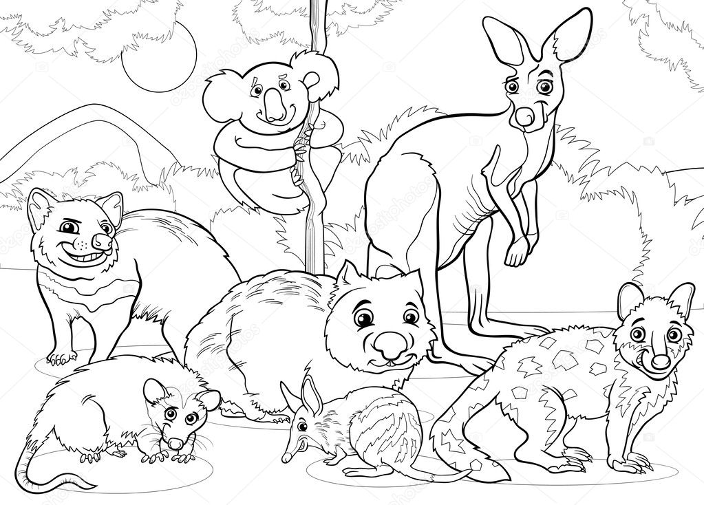 marsupials animals cartoon coloring page