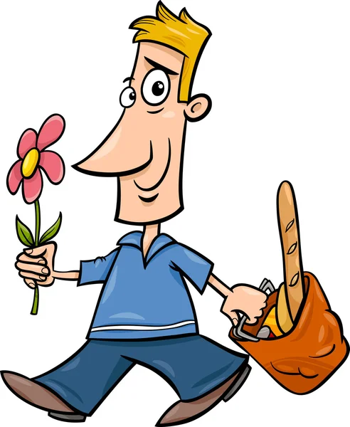 Erkek çiçek karikatür çizim ile — Stok Vektör