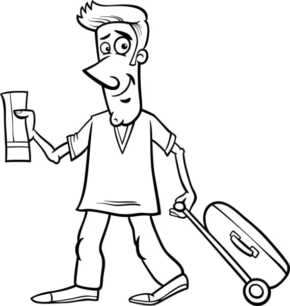 Homme avec billet d'avion coloriage — Image vectorielle