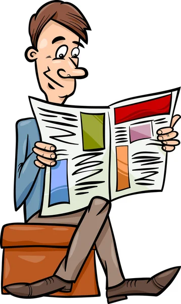 Man met krant cartoon afbeelding — Stockvector