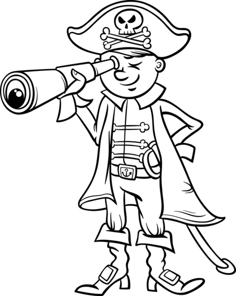 Pirata niño dibujos animados para colorear página — Vector de stock