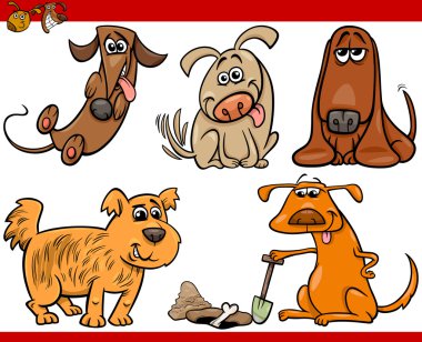mutlu köpek karikatür çizim seti