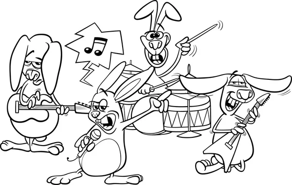 Lapins groupe de musique rock coloriage — Image vectorielle