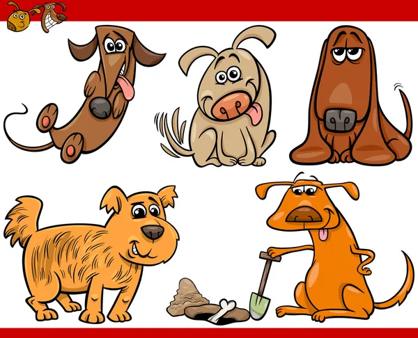 Glückliche Hunde Cartoon Illustrationsset — Stockvektor