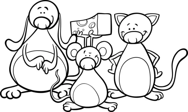 Animaux mignons dessin animé coloriage page — Image vectorielle