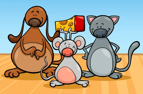 Carino animali domestici personaggi cartone animato illustrazione — Vettoriale Stock