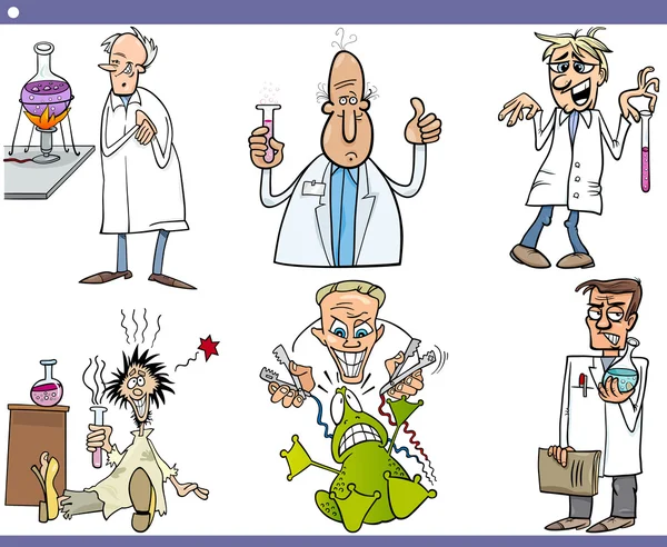 Personagens cientistas conjunto de desenhos animados — Vetor de Stock