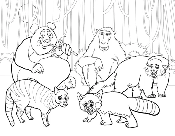 Animaux groupe dessin animé coloriage — Image vectorielle