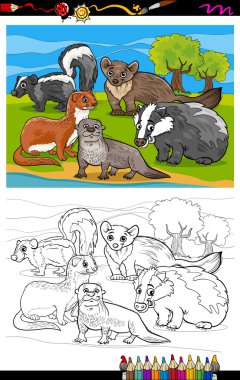 mustelids animals cartoon coloring book clipart