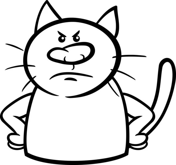 Angry cat cartoon coloring page — Stock Vector