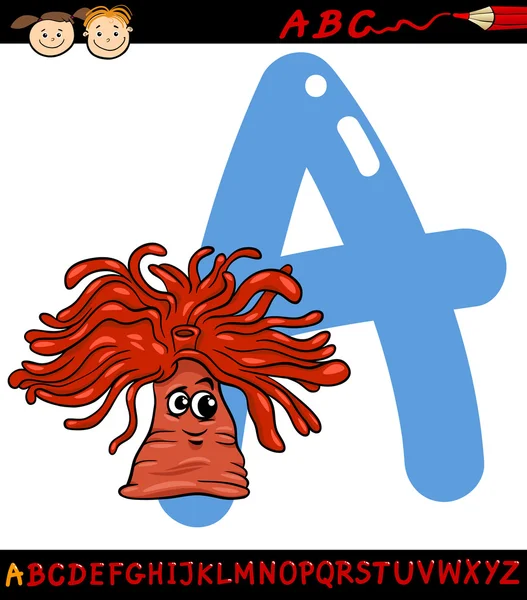 Brief een voor anemone cartoon afbeelding — Stockvector