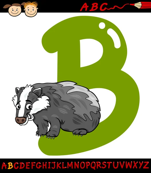 Letra b para ilustración de dibujos animados tejón — Vector de stock
