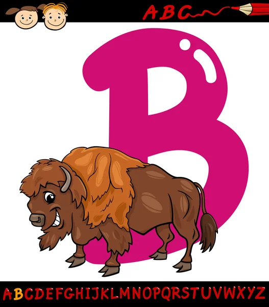 Lettre b pour illustration de dessin animé de bisons — Image vectorielle