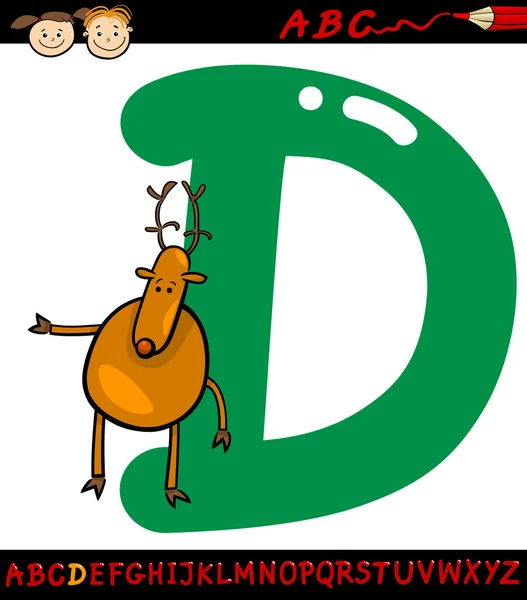 Letter d for deer cartoon illustration — Stock Vector