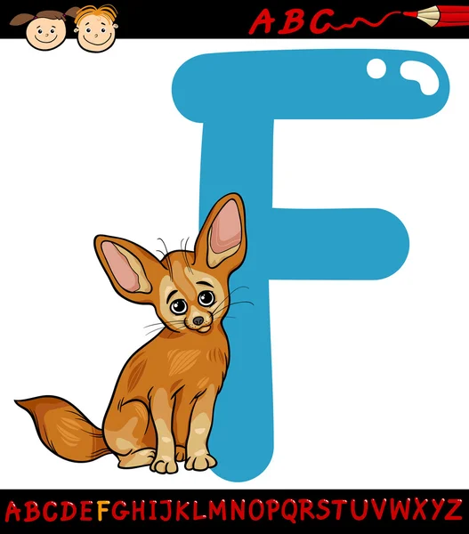 Bokstaven f för fennec fox tecknade illustration — Stock vektor