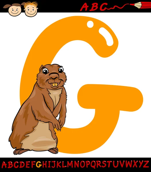 Letra g para ilustración de dibujos animados gopher — Vector de stock