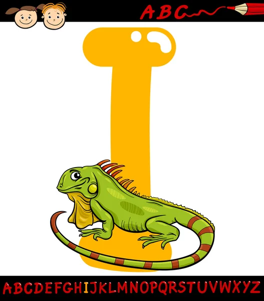 Carta i para ilustração de desenhos animados iguana — Vetor de Stock