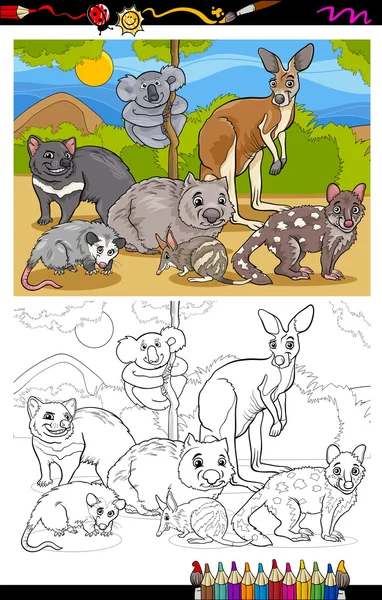 Marsupiales animales dibujos animados para colorear libro — Vector de stock