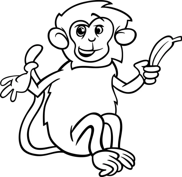 Macaco com Banana Colorir Página —  Vetores de Stock