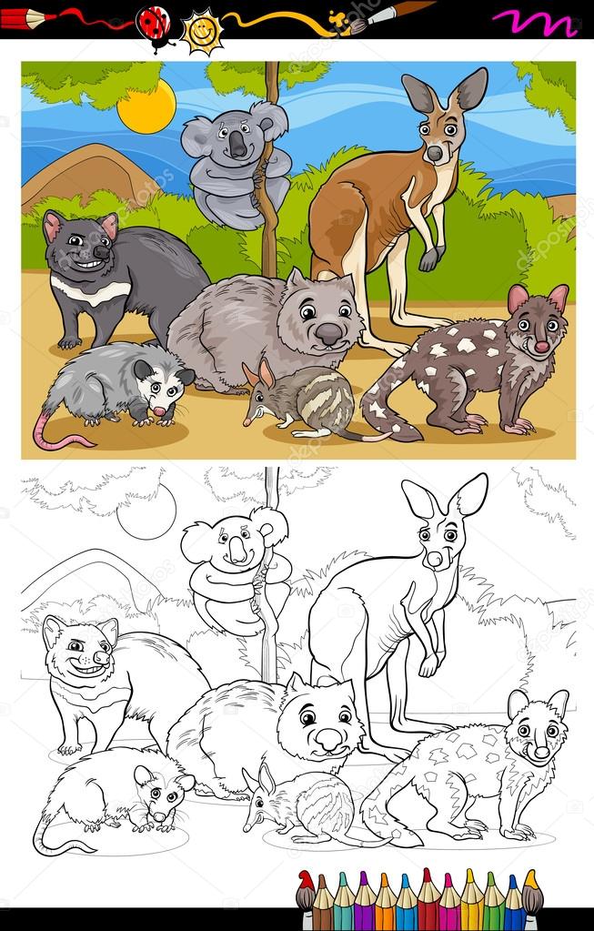 marsupials animals cartoon coloring book