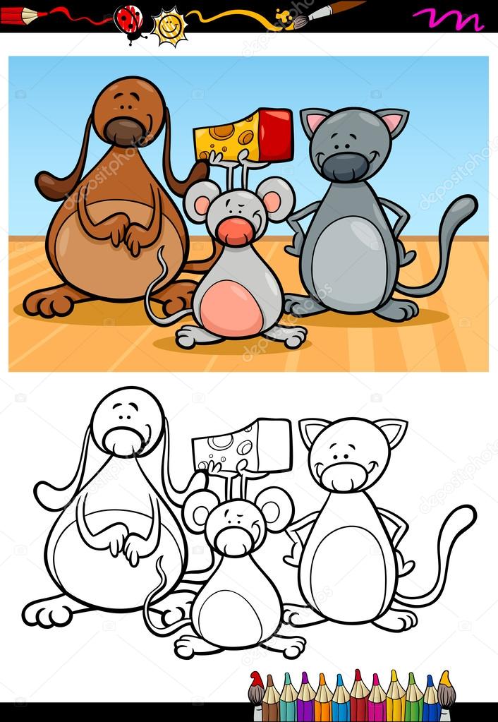 livro de colorir desenhos animados de bichinhos fofos vetor de