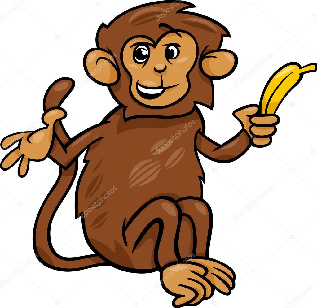 Desenho Animado De Macaco Sorridente E Marrom. Ilustração do Vetor