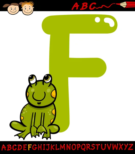 Buchstabe f für Frosch-Cartoon-Illustration — Stockvektor