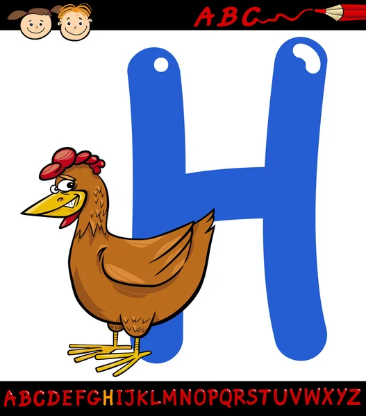 Letra h para ilustración de dibujos animados de gallina — Archivo Imágenes Vectoriales