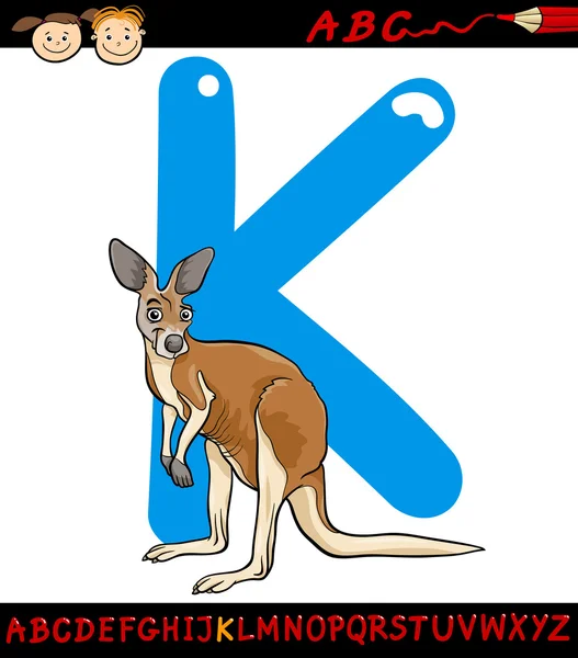 Letra k para la ilustración de dibujos animados canguro — Vector de stock