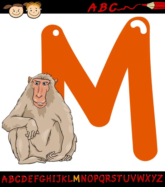 Letra m para ilustración de dibujos animados macacos — Vector de stock