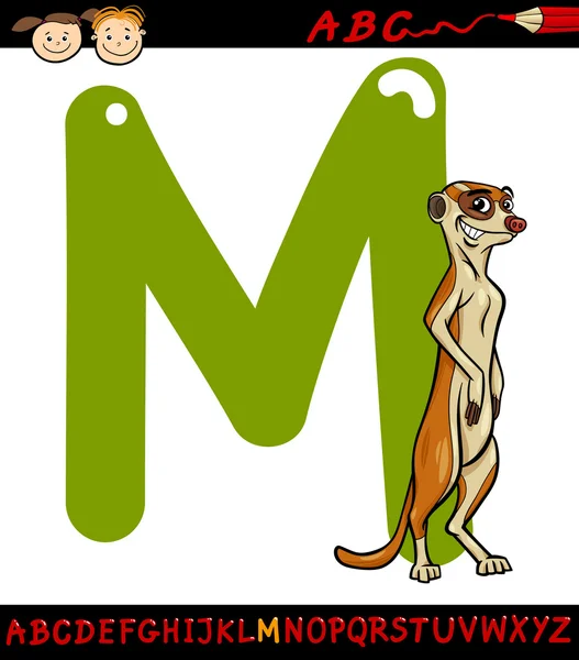 Lettera m per illustrazione cartone animato meerkat — Vettoriale Stock