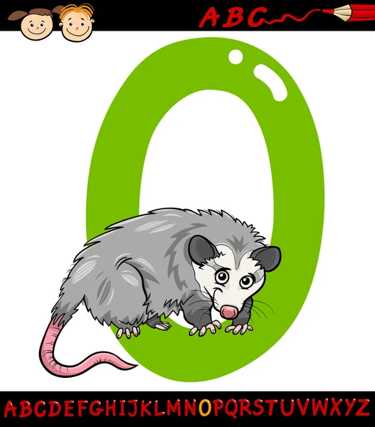 Letter o for opossum cartoon illustration — Stock Vector