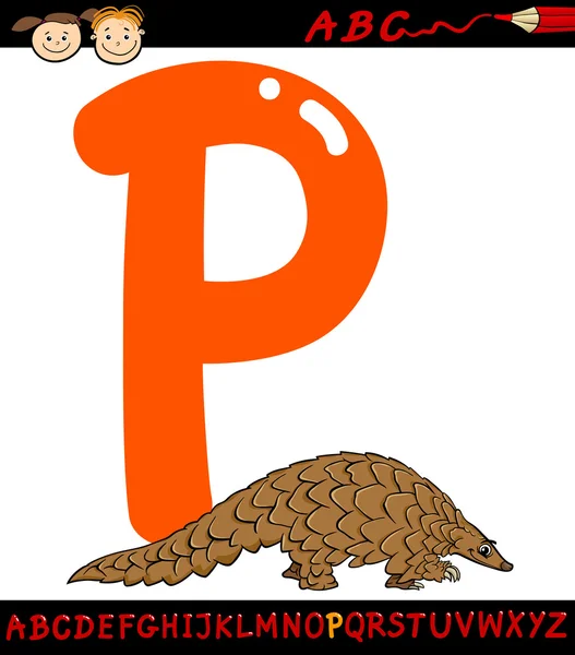 Letter p for pangolin cartoon illustration — Stock Vector