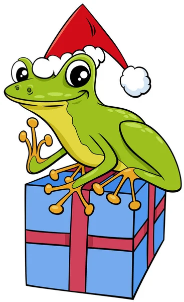 Cartoon Illustration Tree Frog Animal Character Present Christmas Time — Stock Vector