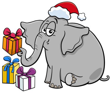 Noel zamanı sunulan fil hayvan karakterinin karikatür çizimi