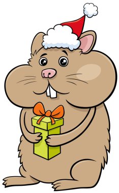 Hamster hayvan karakterinin Noel zamanı mevcut çizgi film çizimi