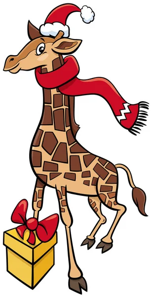 Cartoon Illustratie Van Giraffe Dierlijke Karakter Met Heden Kerstmis — Stockvector