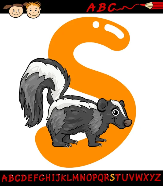 Letter s for skunk cartoon illustration — Stock Vector