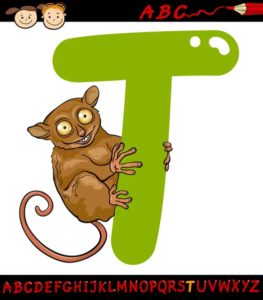 Letter t for tarsier cartoon illustration — Stock Vector