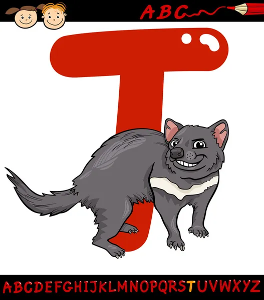 Carta t para ilustração dos desenhos animados do diabo da tasmânia —  Vetores de Stock