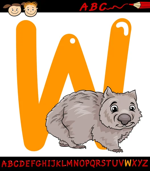 Letter w for wombat cartoon illustration — Stock Vector