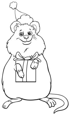 Noel zamanı boyama kitabı sayfasında mevcut olan kuokka hayvan karakterinin siyah-beyaz çizimi