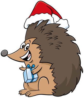 Kirpi hayvan karakterinin karikatür çizimi Noel zamanı mevcut