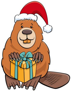 Kunduz hayvan karakterinin Noel zamanı mevcut çizgi film çizimi